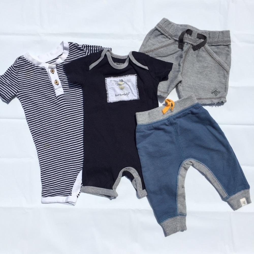 Burt’s Bees Baby Boy Bundle! 2 Rompers & 2 Bottoms